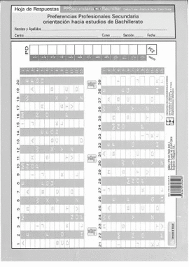 PPS PREFERENCIAS PROFESIONALES SECUNDARIA HOJA DE RESPUESTA Y GRAFICA INDIVIDUAL